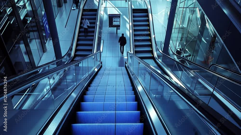 Urban Escalator Interior in Modern Airport Station with Glass and Steel Design Urban Escalator Interior in Modern Airport Station with Glass and Steel Design