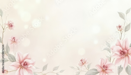 Valentine's day with beautiful floral, Watercolor Floral Frame on Pastel Background, Floral border featuring soft pink flowers and buds on light background, Spring flower background with text space