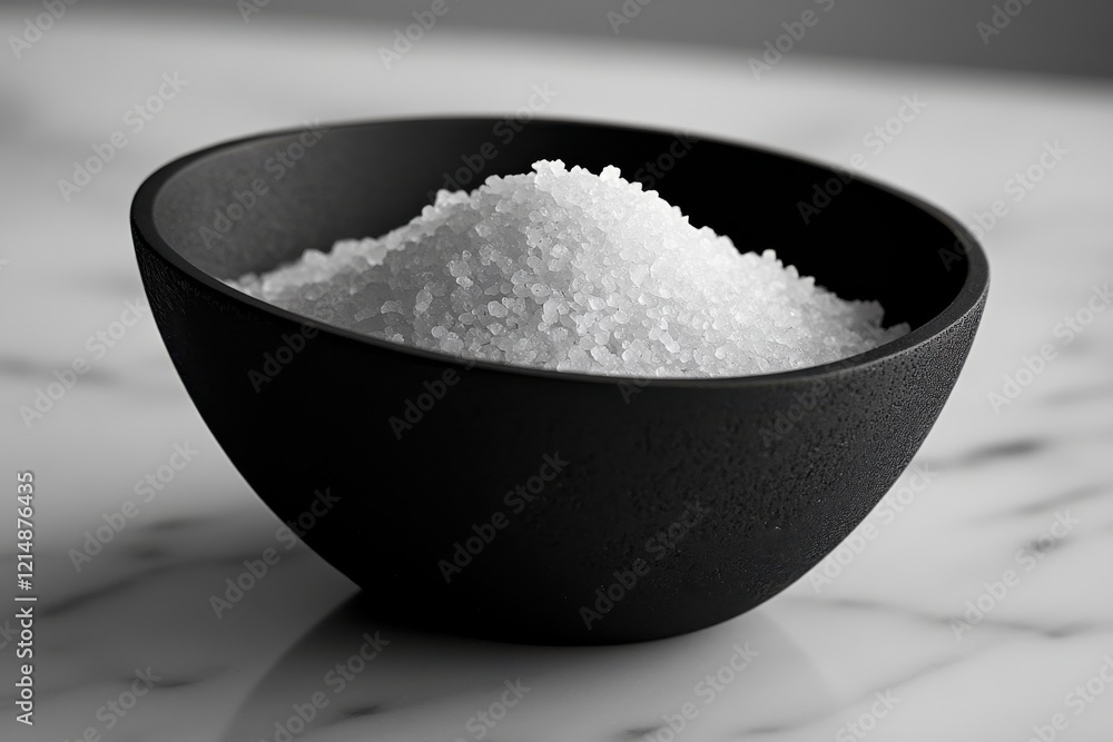 Close-Up of Sea Salt in Minimalist Black Bowl Close-Up of Sea Salt in Minimalist Black Bowl