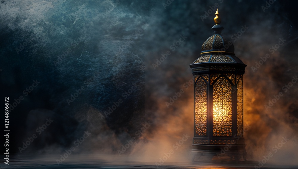 Fototapeta premium Smoky Islamic lantern against a dark background.