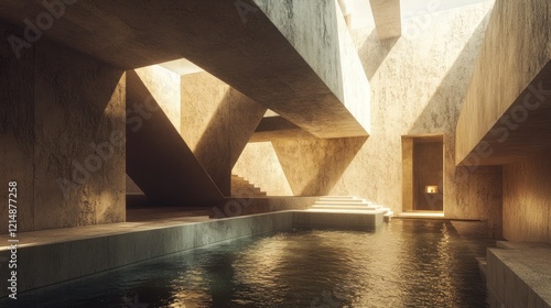 Wallpaper Mural Minimalist Concrete Architecture with Pool and Sunbeams Torontodigital.ca