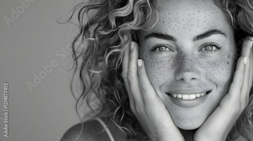 Smiling woman with freckles...