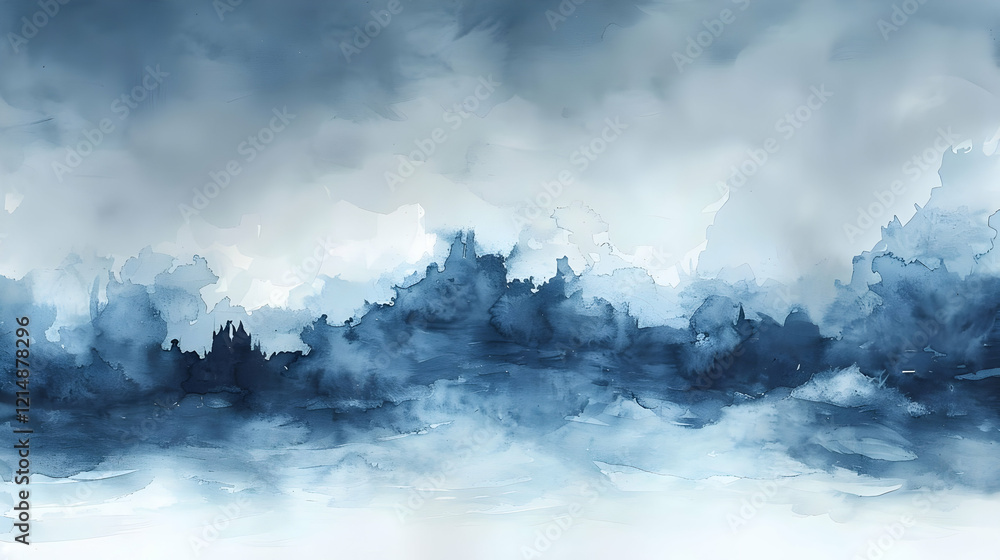 Fototapeta premium Abstract Background with Blue Watercolor Wash Creates a Dreamy and Atmospheric Scene