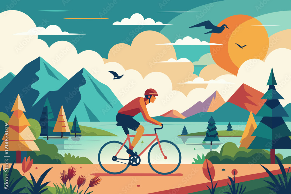 Fototapeta premium Mountain bike on the road isolated on white background