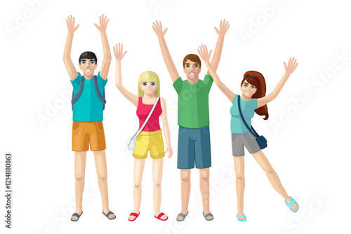 vector Happy friends. Cartoon summer clip art isolated on transparent background. Hand drown design.
