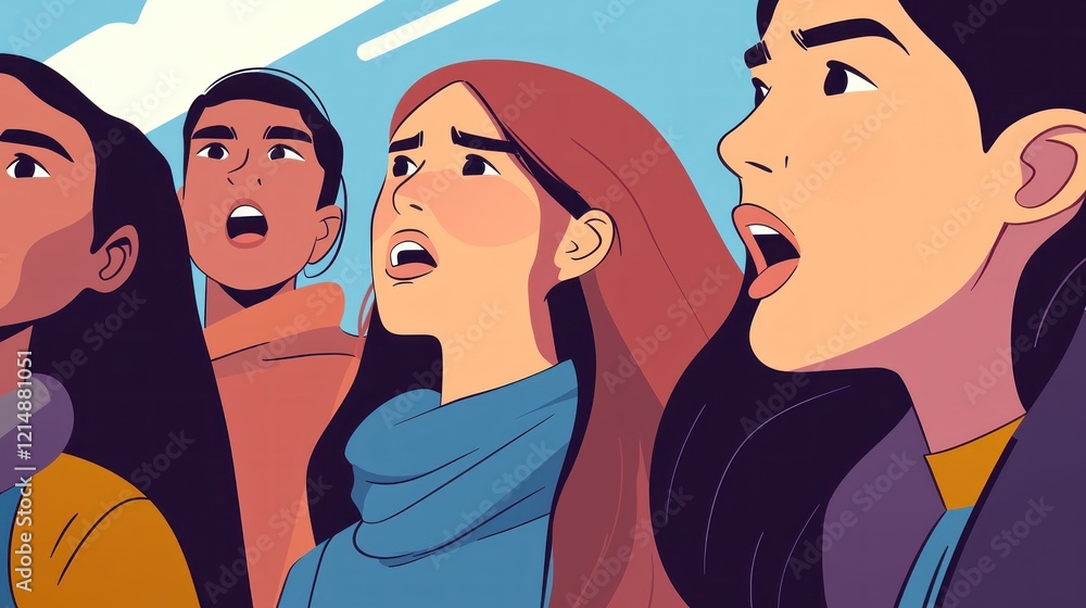 Diverse Group of People Singing with Passion and Emotion Diverse Group of People Singing with Passion and Emotion