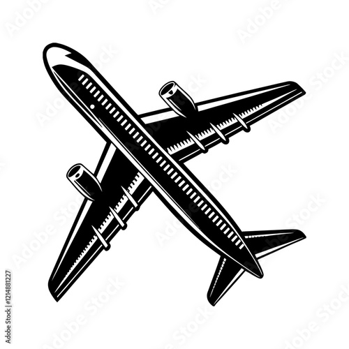 Black Airplane Silhouette On White Background