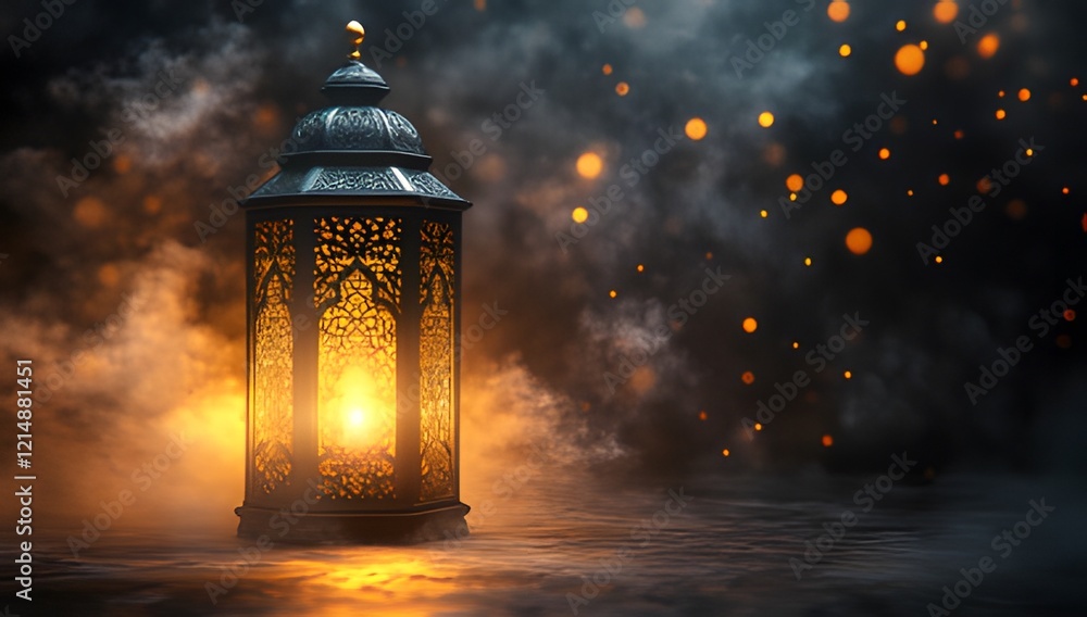 Fototapeta premium Smoky Islamic lantern against a dark background.