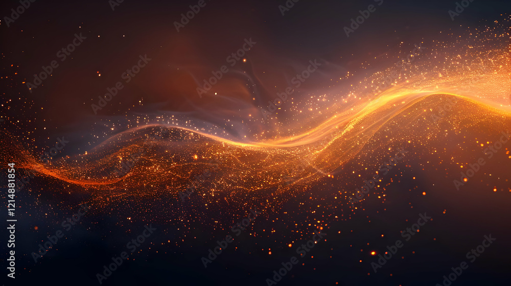 Abstract Background with Glowing Orange Particles Flowing Gracefully Across a Dark Backdrop Abstract Background with Glowing Orange Particles Flowing Gracefully Across a Dark Backdrop