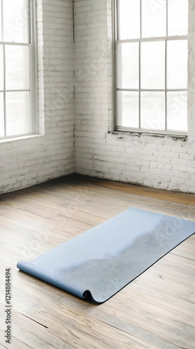 Blue Yoga Mat Lies Unrolled...