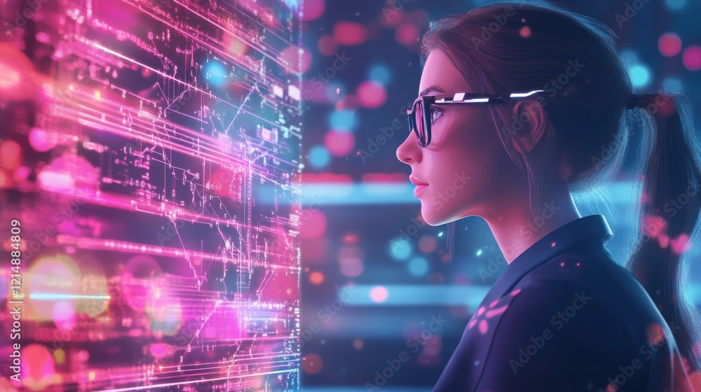 internet, futuristic, metaverse, innovative, technology, Digital technology, internet network connection, big data, digital marketing IoT internet of things. Woman using modern computer. internet, futuristic, metaverse, innovative, technology, Digital technology, internet network connection, big data, digital marketing IoT internet of things. Woman using modern computer.