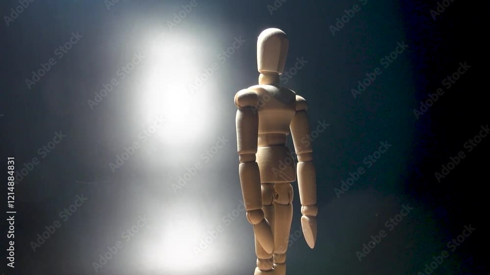 Wooden puppet, figurine on black background Wooden puppet, figurine on black background