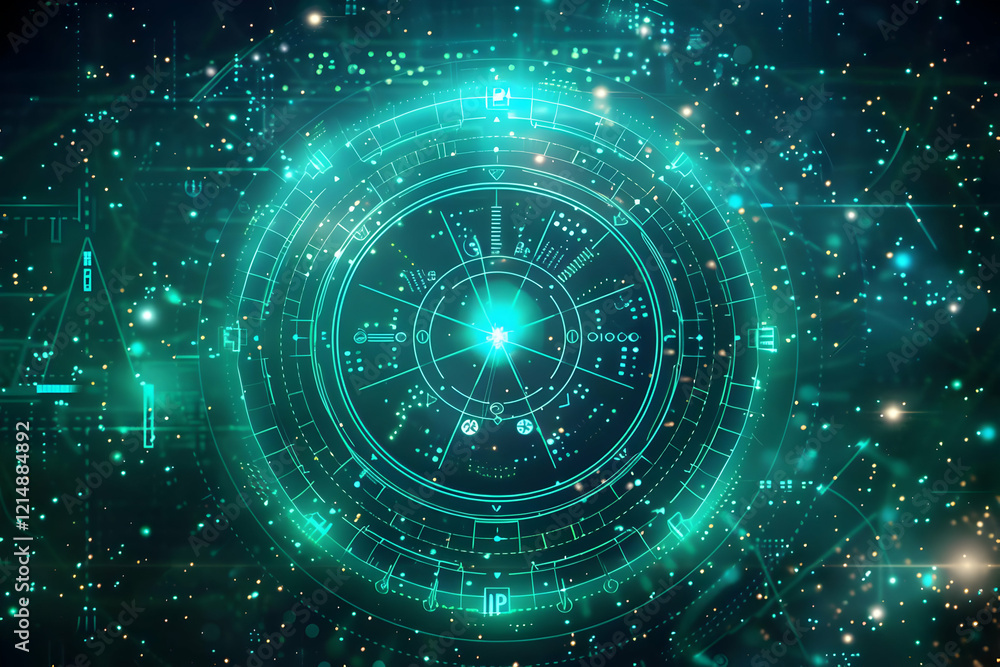 Fototapeta premium Futuristic Green Circular Interface Displays Data and Information Beautifully on Digital Background