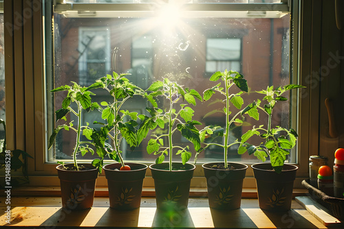 Five potted plants bask in ...