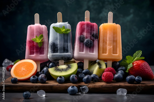 Four Fruit Popsicles with F...