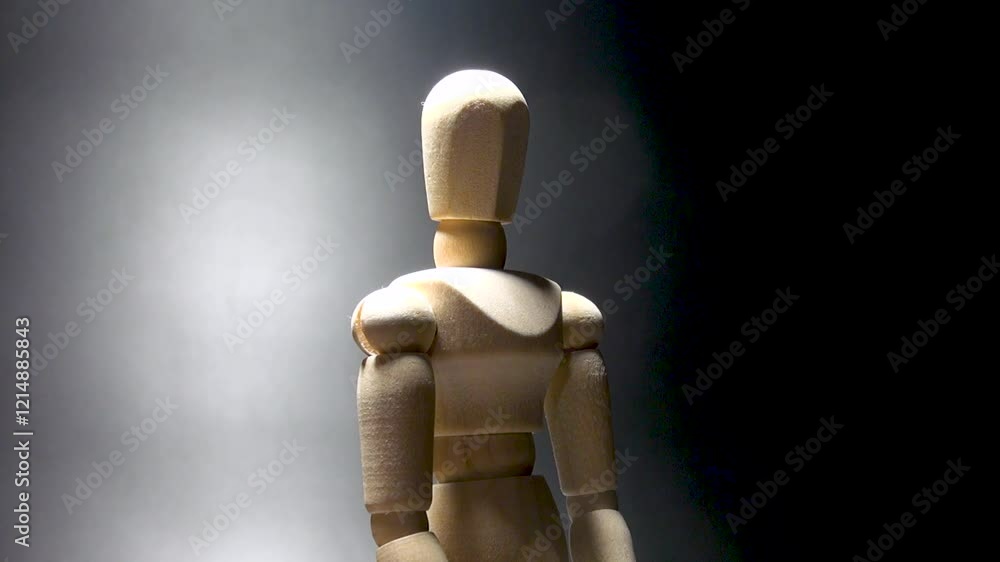 Wooden puppet, figurine on black background Wooden puppet, figurine on black background