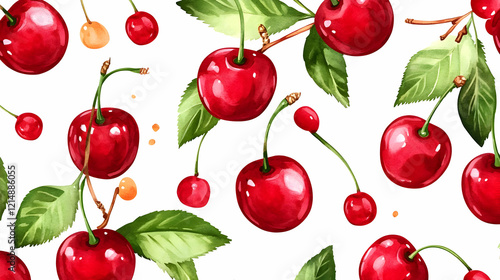Watercolor Red Cherries and...