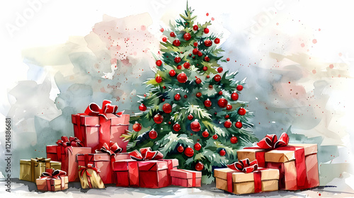 Watercolor Christmas Tree w...