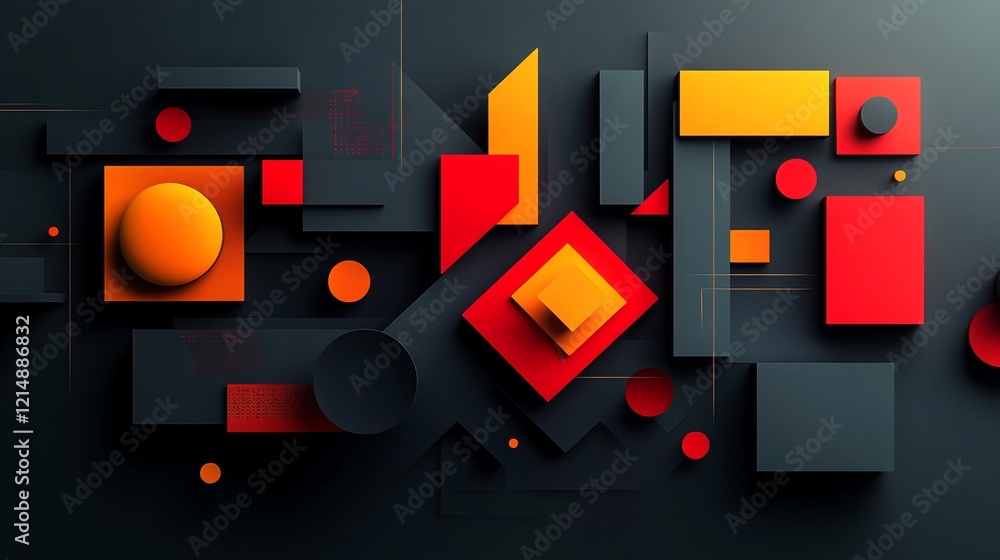 Abstract Composition with Geometric Shapes and Vibrant Colors.