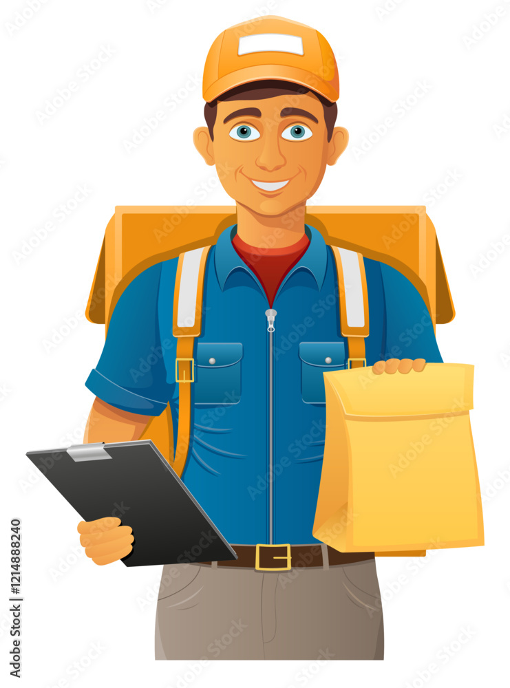 delivery young man courier service vector illustration isolated on white background delivery young man courier service vector illustration isolated on white background