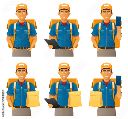 delivery young man courier service vector illustration isolated on white background