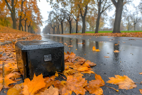 Black Box Sits on Wet Aspha...