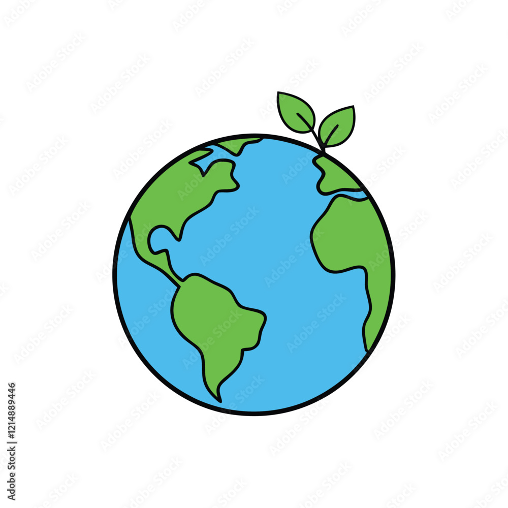 Globe with Green Leaves Vector Illustration Globe with Green Leaves Vector Illustration