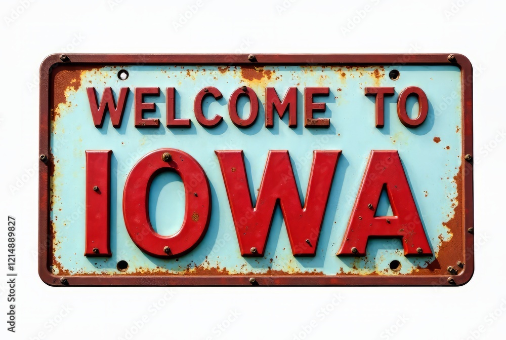 Naklejka premium Vintage Iowa Rusty Metal Sign - Retro Road Trip Poster