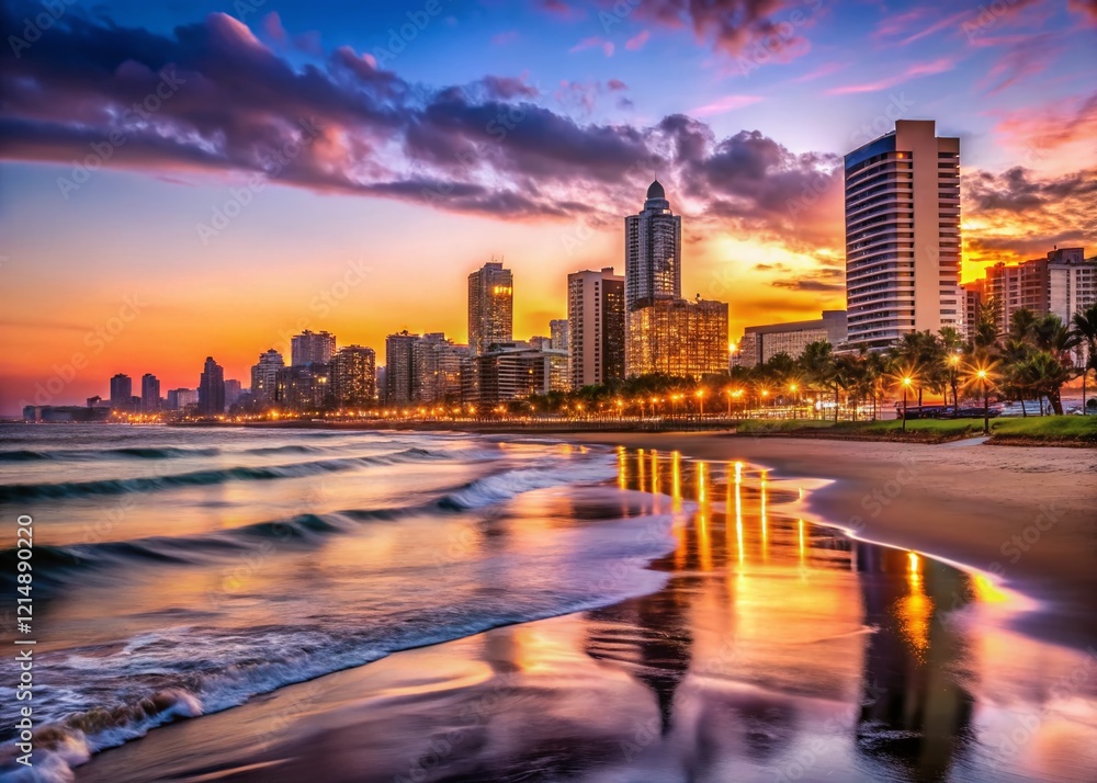Obraz premium Durban Summer Nights: Beachfront Skyline Twilight Panorama