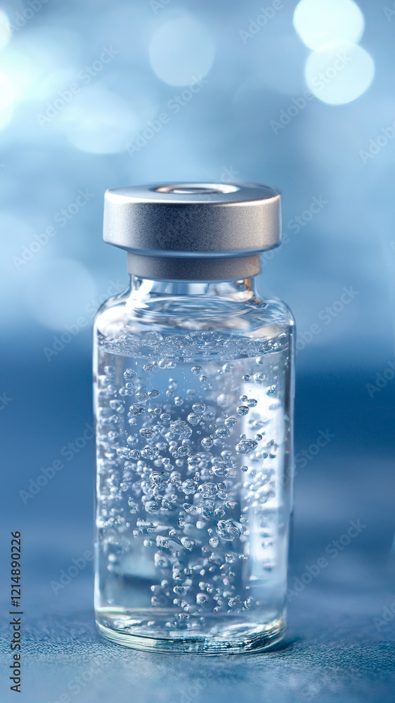 A clear glass vial filled with liquid and bubbles, set against a soft-focus blue background, conveying a sense of purity and medical context. A clear glass vial filled with liquid and bubbles, set against a soft-focus blue background, conveying a sense of purity and medical context.