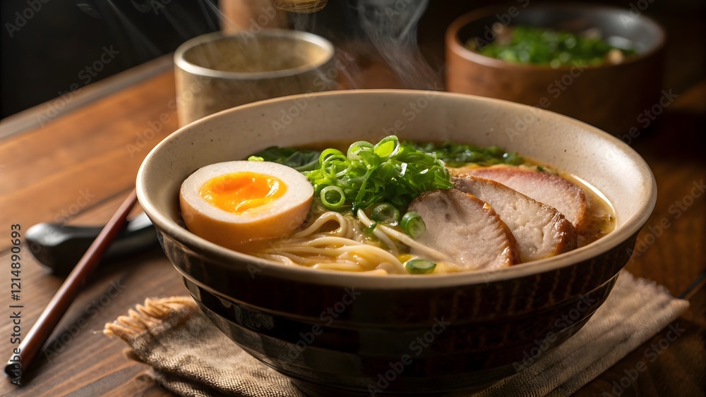 Delicious Ramen Noodles Soup Asian Cuisine Steaming Hot Bowl Delicious Ramen Noodles Soup Asian Cuisine Steaming Hot Bowl