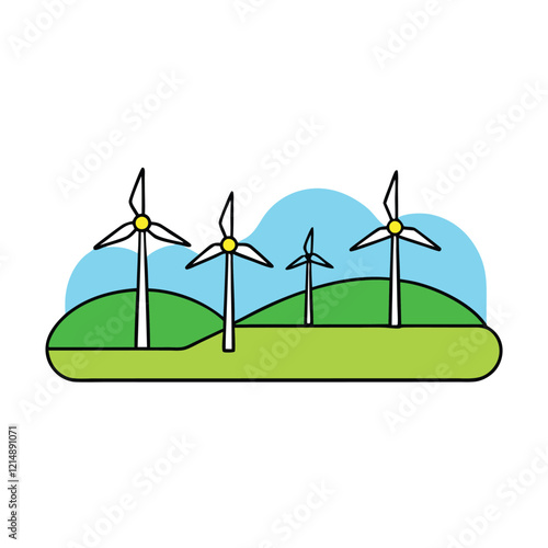 wind turbine in a field vector illustration