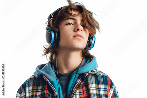 Teenage Boy Listens to Musi...