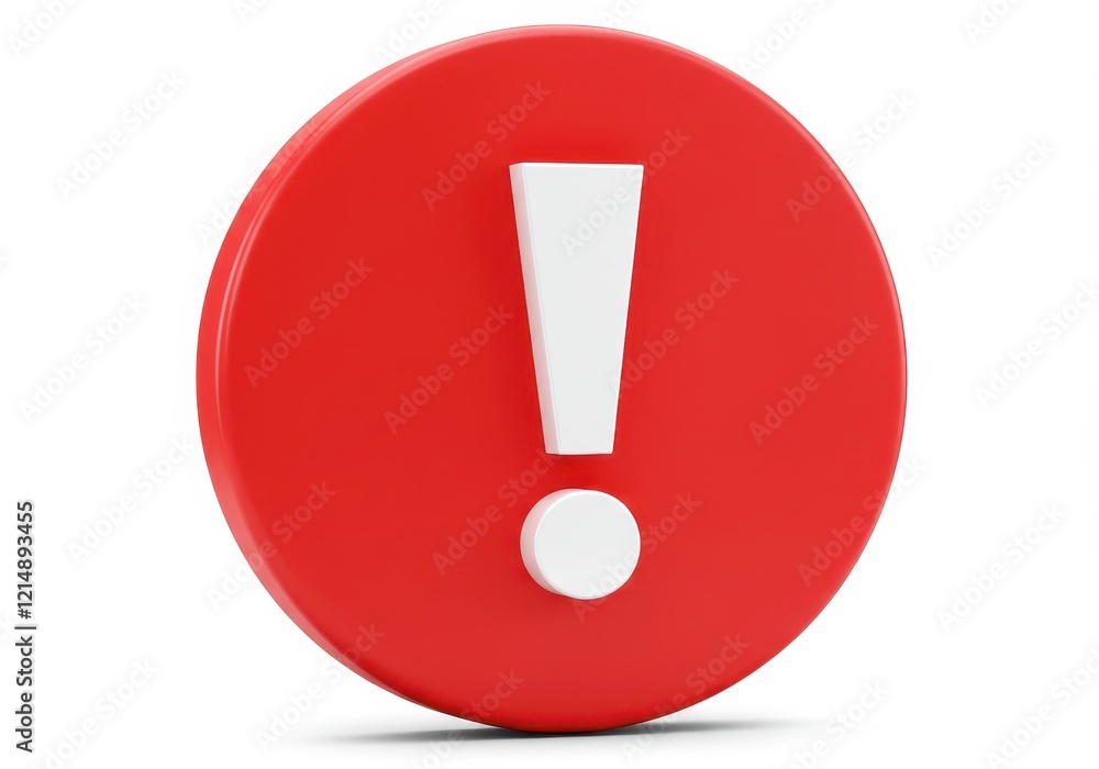 A 3D-rendered red circular alert icon with a white exclamation mark in the center isolated on white background A 3D-rendered red circular alert icon with a white exclamation mark in the center isolated on white background