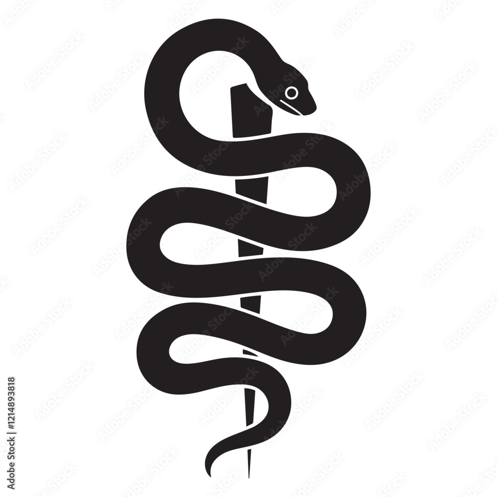 Naklejka premium snake icon, snake vector silhouette, curved snake animal design illustration, black reptile graphic symbol, dangerous wild snake outline logo