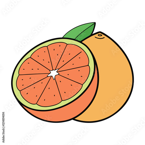A juicy pomelo fruit cut in half, revealing its vibrant, citrusy flesh and plump segments. Its thick, textured rind contrasts beautifully with the fresh, zesty interior.