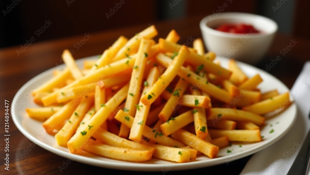 Golden Perfection: A Plate of Crispy French Fries Delightful Moment Golden Perfection: A Plate of Crispy French Fries Delightful Moment