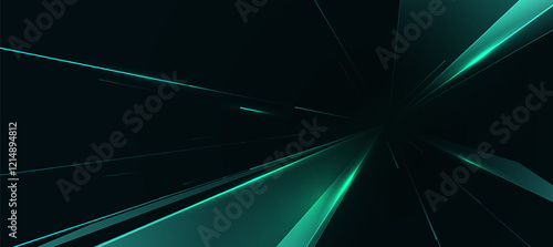 Abstract green-black background, light motion with polygon elegant background for present product or website background