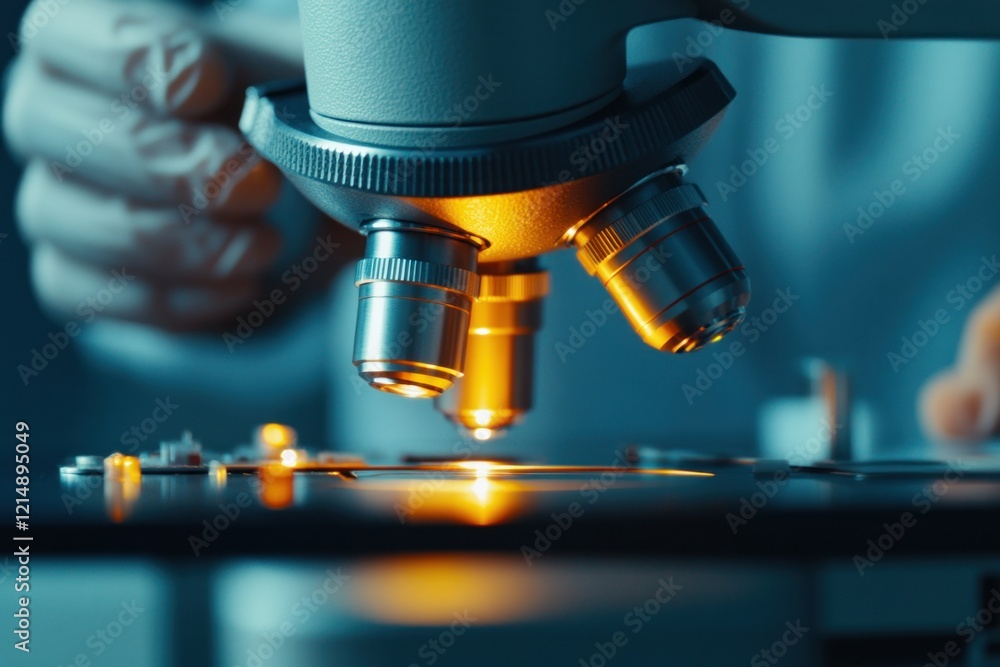 Technician Using Microscope in Laboratory Setting Technician Using Microscope in Laboratory Setting