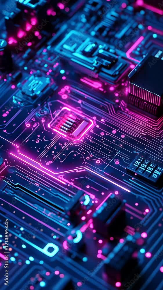 Abstract pink neon light lines on a circuit board Abstract pink neon light lines on a circuit board