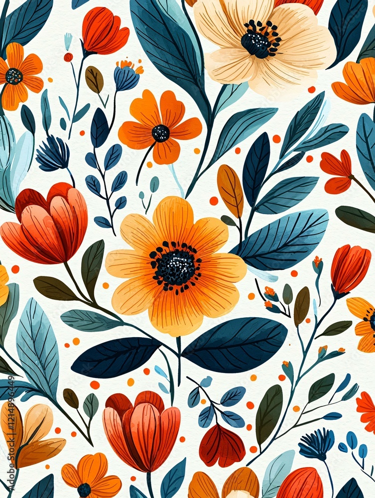 Colorful Blossom Patterns: Sharp outlines of popular flowers like daisies, tulips, and roses, set against a neutral white background Colorful Blossom Patterns: Sharp outlines of popular flowers like daisies, tulips, and roses, set against a neutral white background