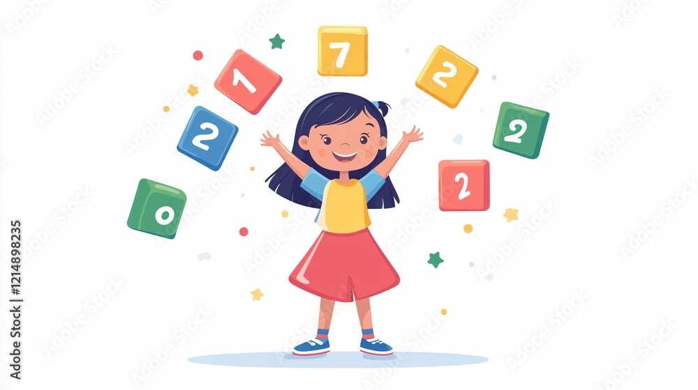 Playful Little Girl Learning Math with Number Blocks Toy Playful Little Girl Learning Math with Number Blocks Toy