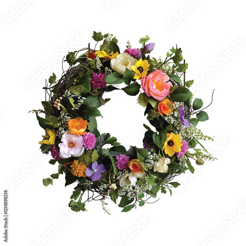 Floral Spring Wreath illustration Clipart on a white Background