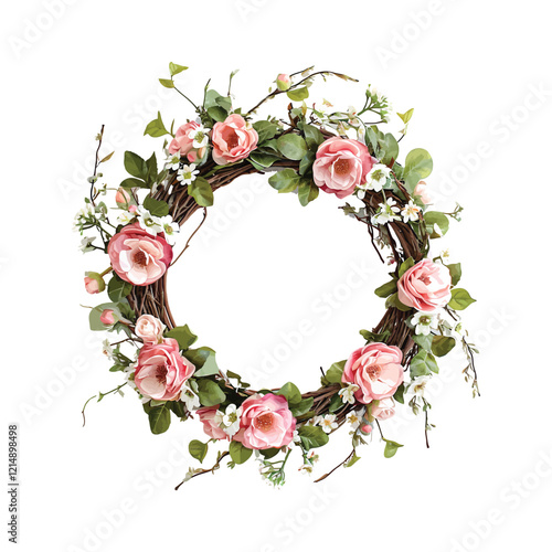 Floral Spring Wreath illustration Clipart on a white Background