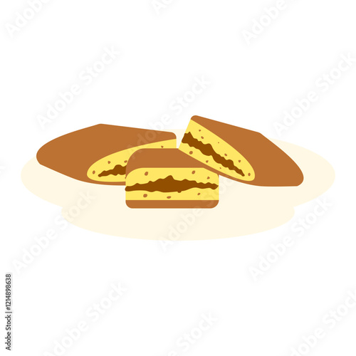 Illustration of three cookies with yellow filling and brown topping.