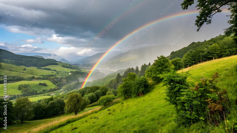 Double Rainbow over Lush Green Valley Landscape Double Rainbow over Lush Green Valley Landscape