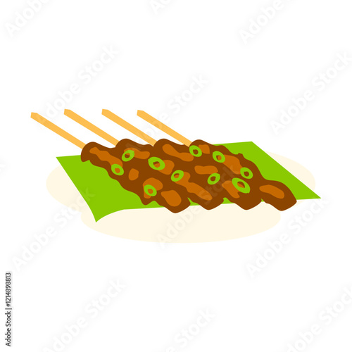Delicious grilled meat skewers on a green leaf.