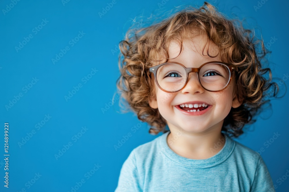 Joyful Child with Curly Hair and Glasses Smiling Brightly Joyful Child with Curly Hair and Glasses Smiling Brightly