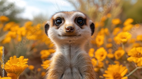 Wallpaper Mural Close-up of a meerkat in a field of yellow flowers with a shallow depth of field Torontodigital.ca