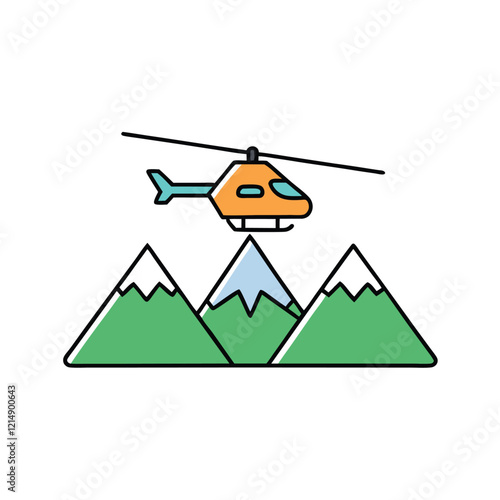 Helicopter Hovering Over Mountains Vector Illustration